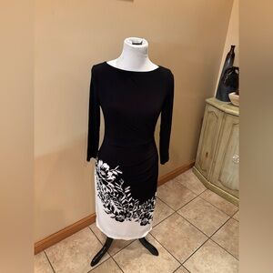 Ralph Lauren Black and White Floral Long Sleeve Dress